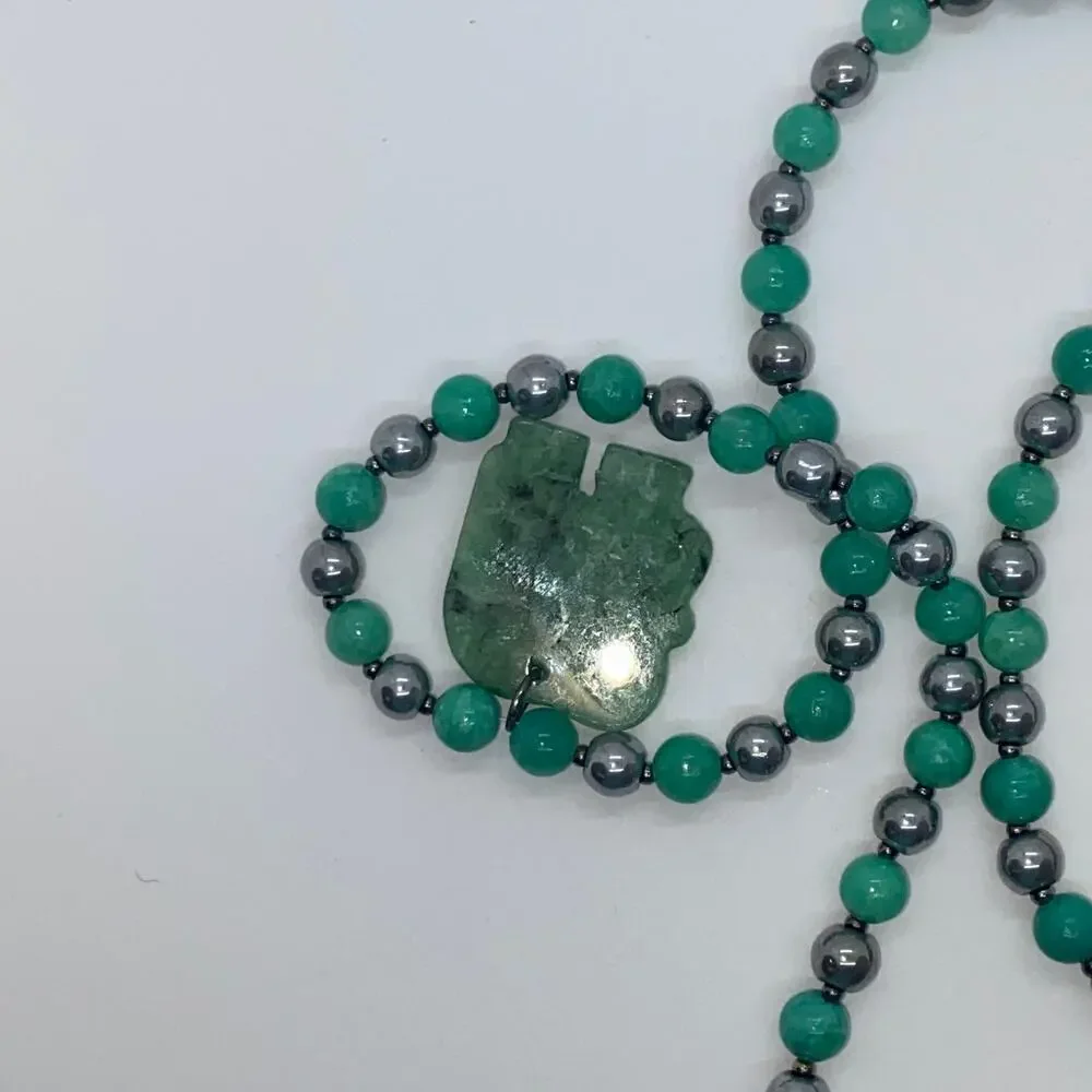 Silver Teal Blue & Green Handmade Beaded Necklace